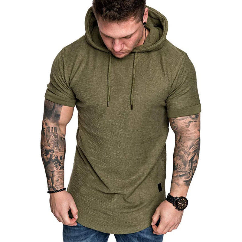 Men's sports t-shirt with hood for training