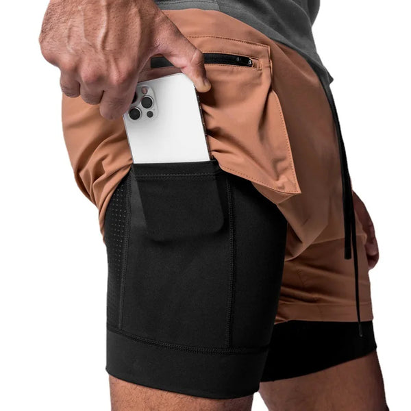 Men's double-layer gym fitness shorts