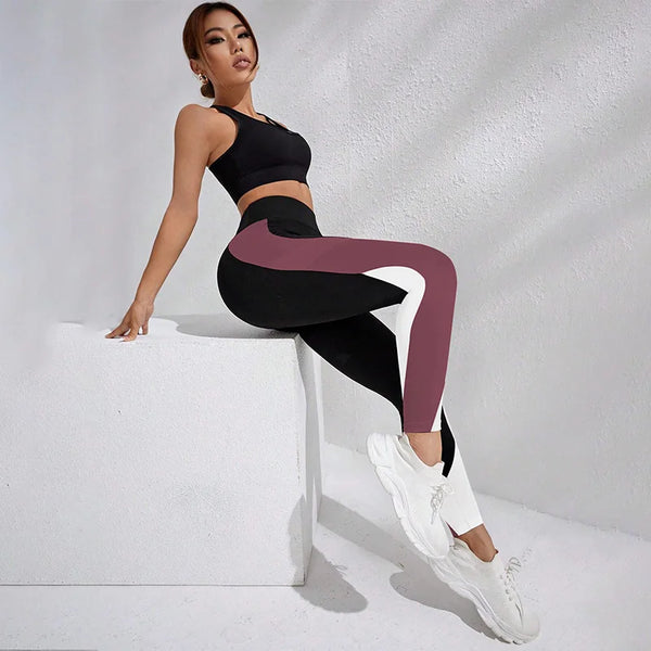 Women's High Waist Color Block Yoga Leggings