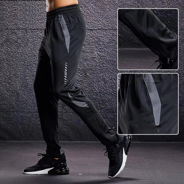 Men Sport Pants Running, Zipper Pockets. Trousers Fitness