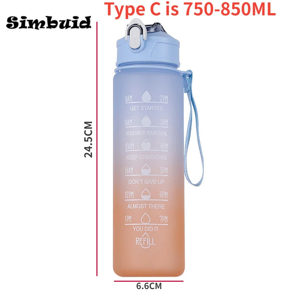 BPA-free sports water bottle with one-button opening, time scale, leakproof design, and carrying strap — perfect for school, gym, and travel hydration