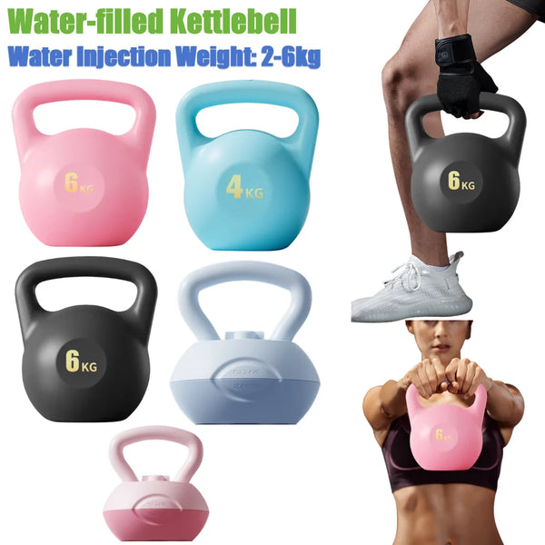 Water-filled kettlebell with ergonomic anti-slip grip, eco-friendly design, and adjustable weight for home gym workouts